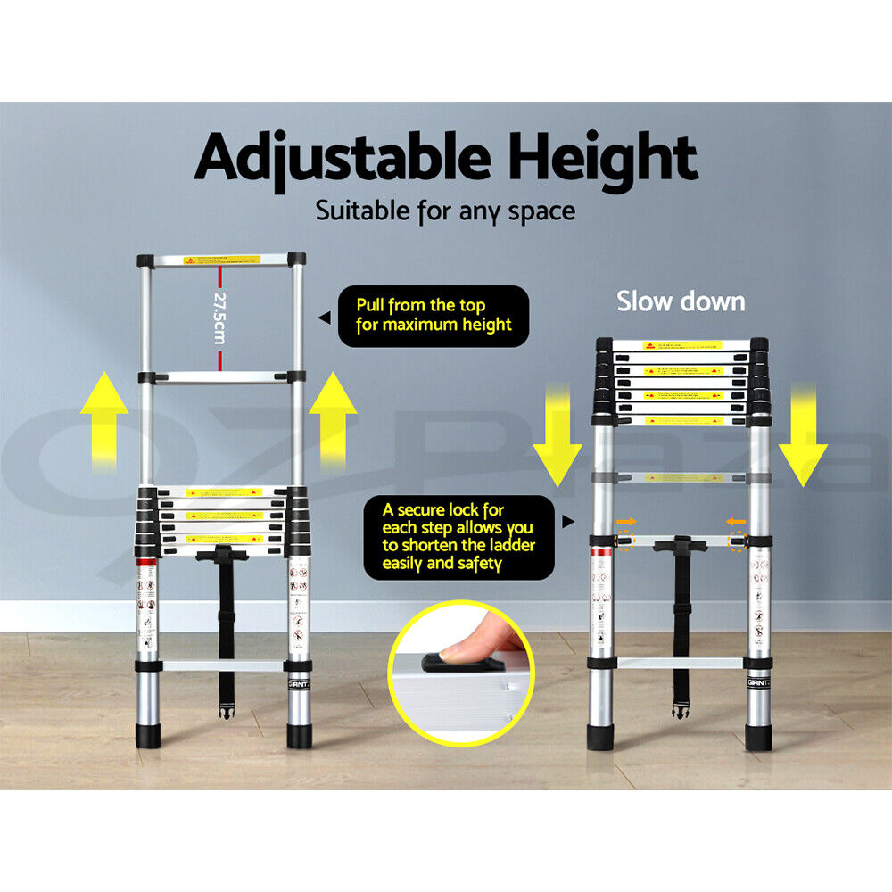 Giantz 2.6M Telescopic Ladder Aluminium Extension Extendable Steps Adjustable
