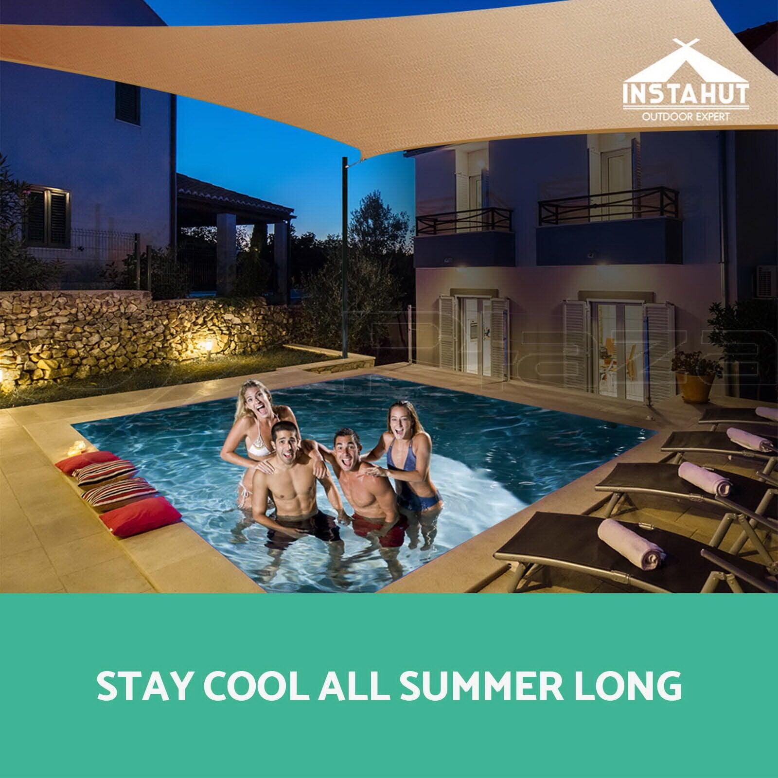 Instahut Shade Sail 6x8m Rectangle 185GSM 95% Sand Shade Cloth