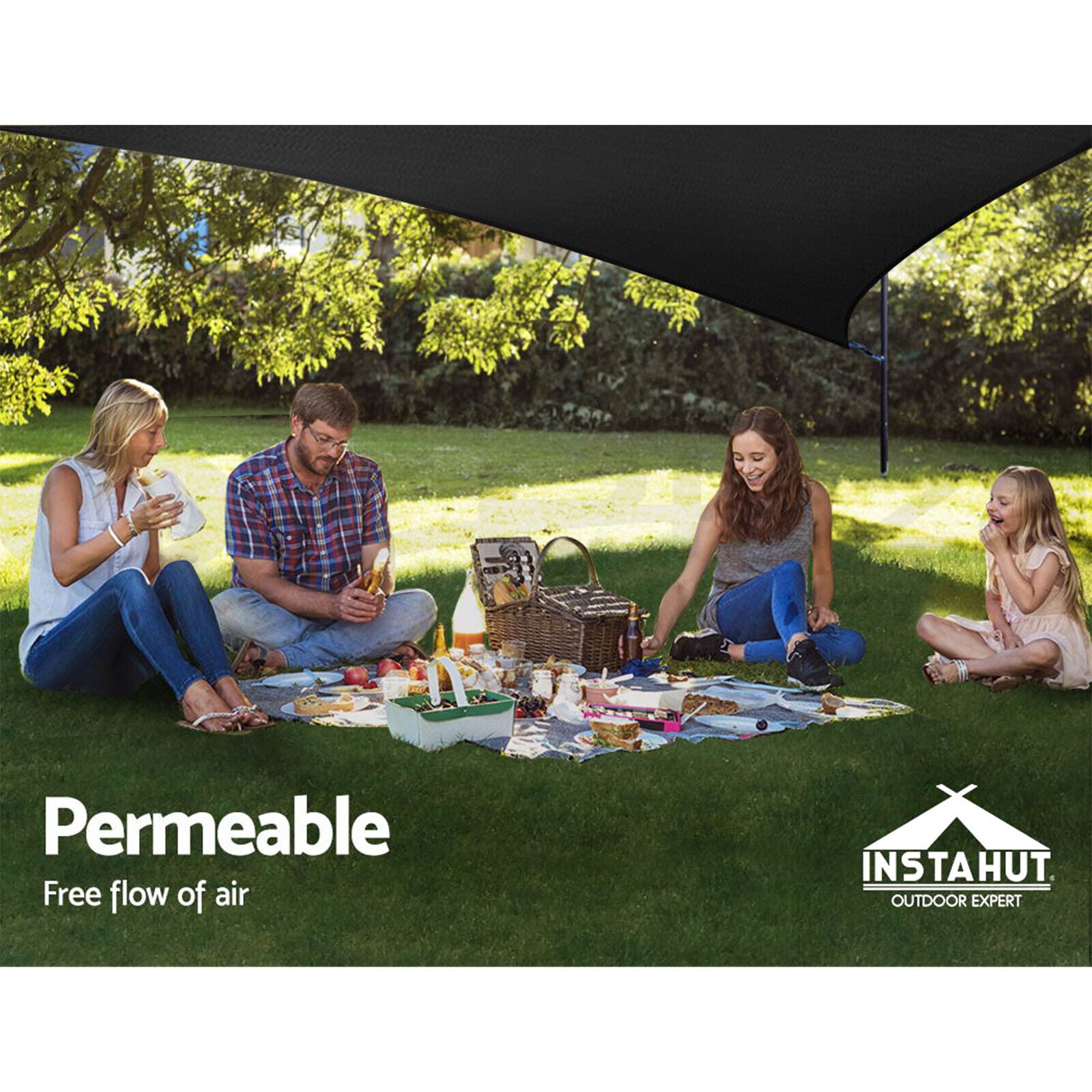 Instahut Shade Sail 5x5x5m Triangle 280GSM 98% Black Shade Cloth