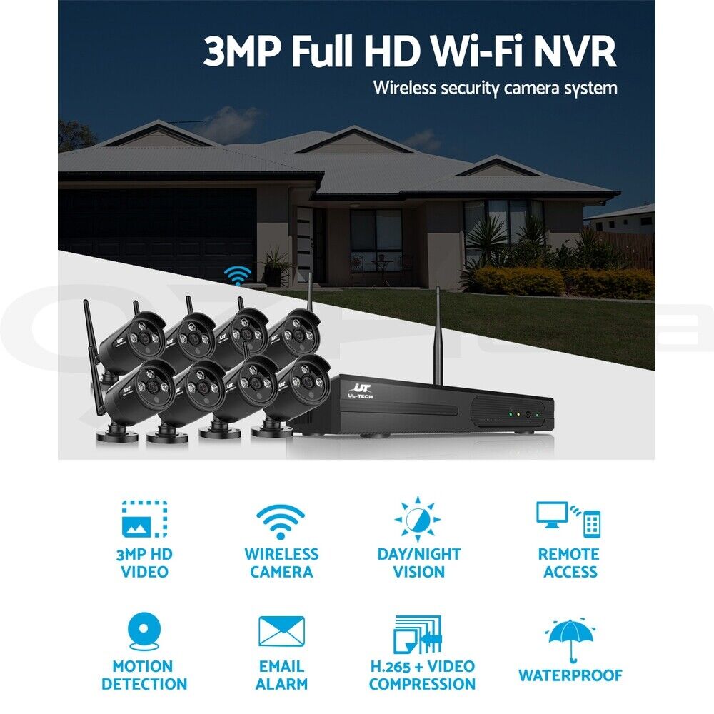 UL-tech Wireless CCTV Security System 8CH NVR 3MP 8 Bullet Cameras