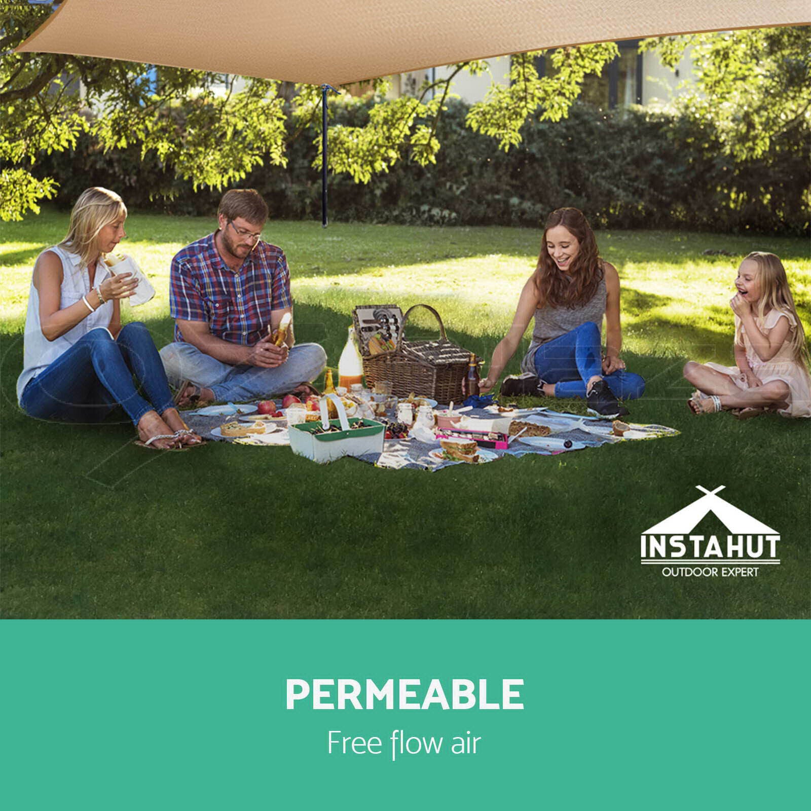 Instahut Shade Sail 3x4m Rectangle 280GSM 98% Sand Shade Cloth