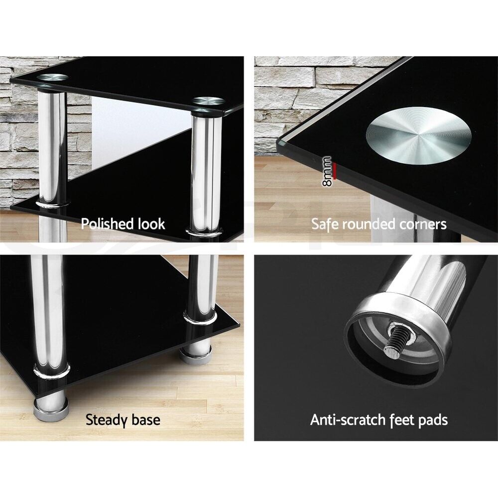 Artiss Console Table Tempered Glass Black