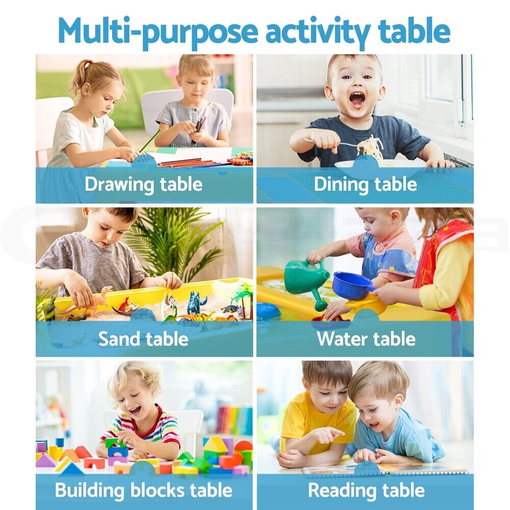 Keezi 3PCS Kids Table and Chairs Set Activity Toys Storage Box Desk Blocks