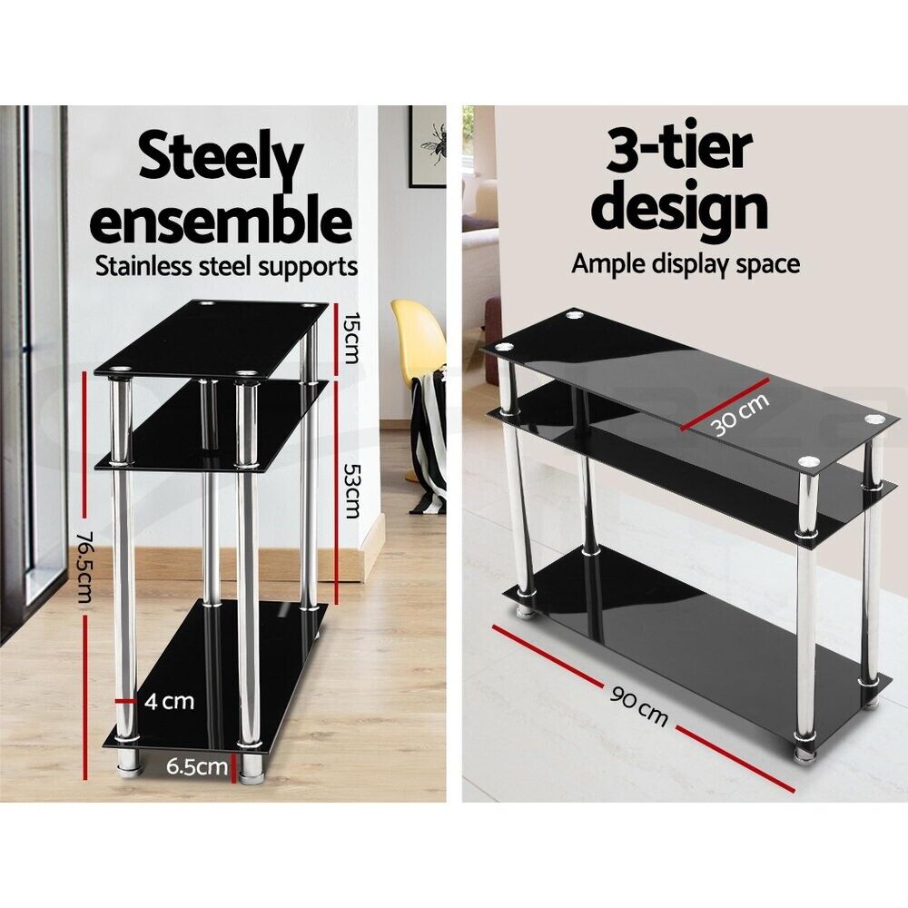 Artiss Console Table Tempered Glass Black