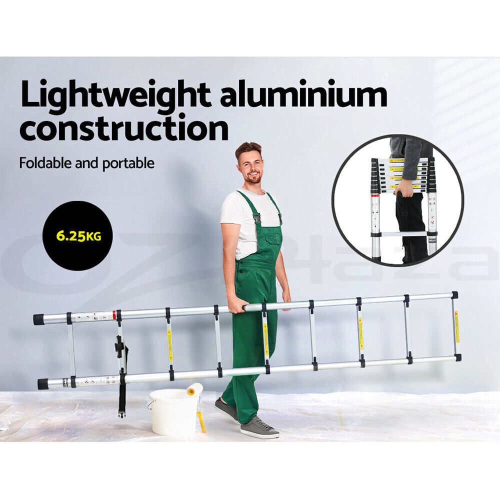 Giantz 2.6M Telescopic Ladder Aluminium Extension Extendable Steps Adjustable