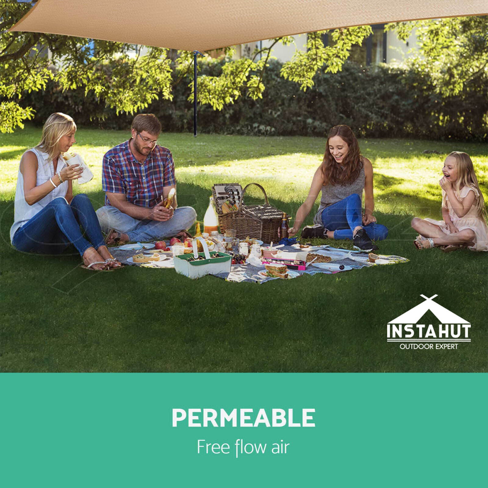 Instahut Shade Sail 2x4m Rectangle 185GSM 95% Sand Shade Cloth