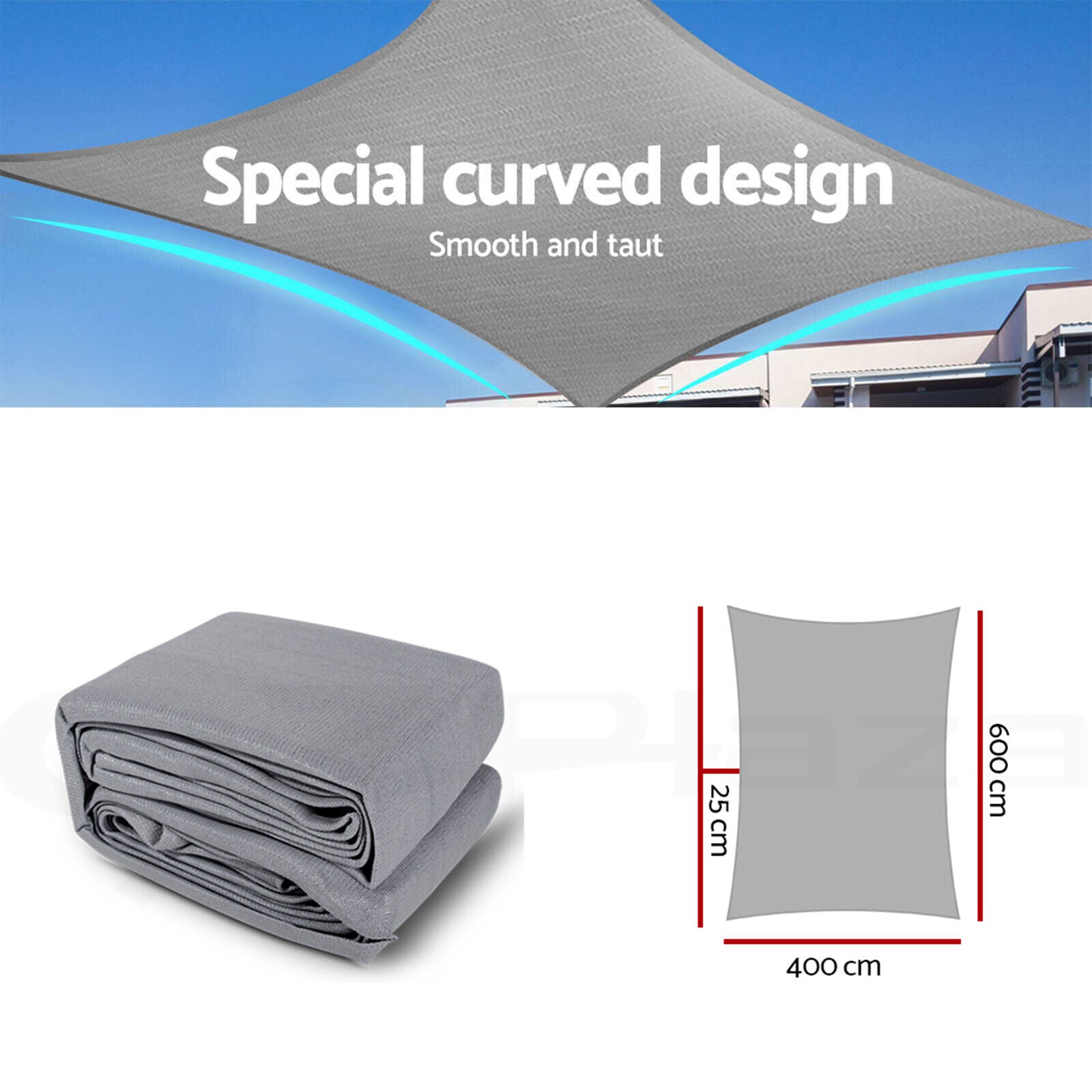 Instahut Shade Sail 4x6m Rectangle 280GSM 98% Grey Shade Cloth