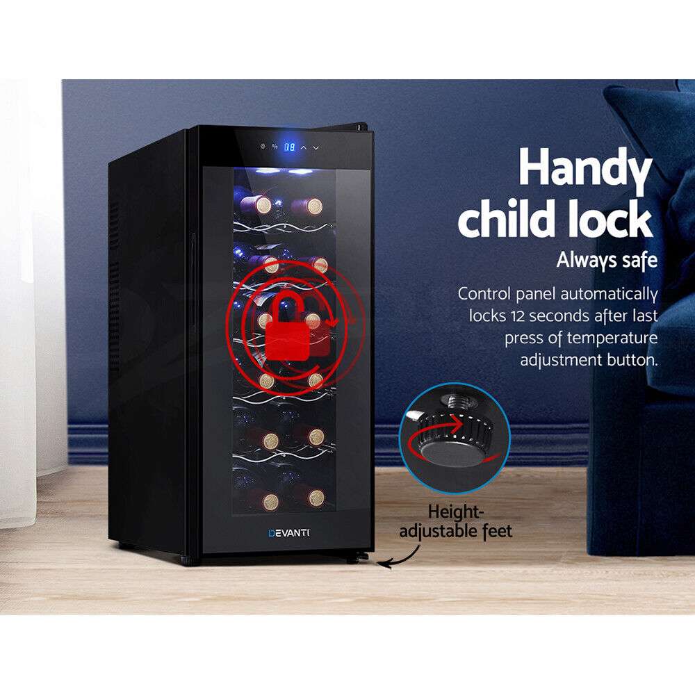 Devanti Wine Fridge Cooler 12 Bottles
