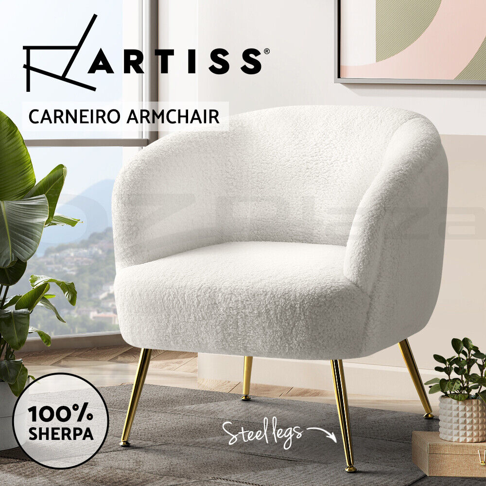 Artiss Armchair Lounge Chair Accent Chairs Armchairs Sherpa Boucle Sofa White
