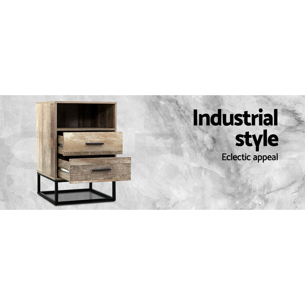 Artiss Bedside Table 2 Drawers with Shelf - BADAN