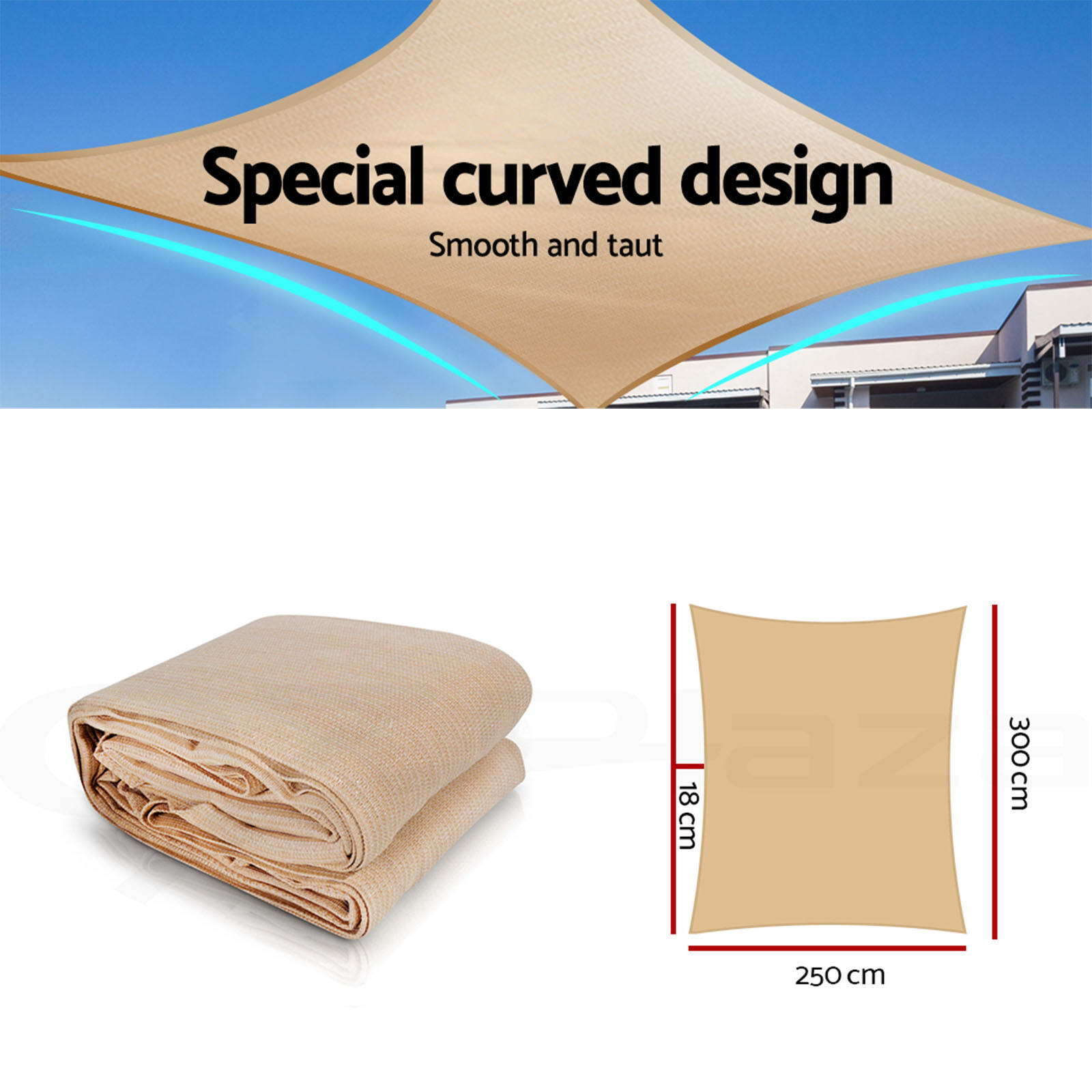 Instahut Shade Sail 2.5x3m Rectangle 280GSM 98% Sand Shade Cloth