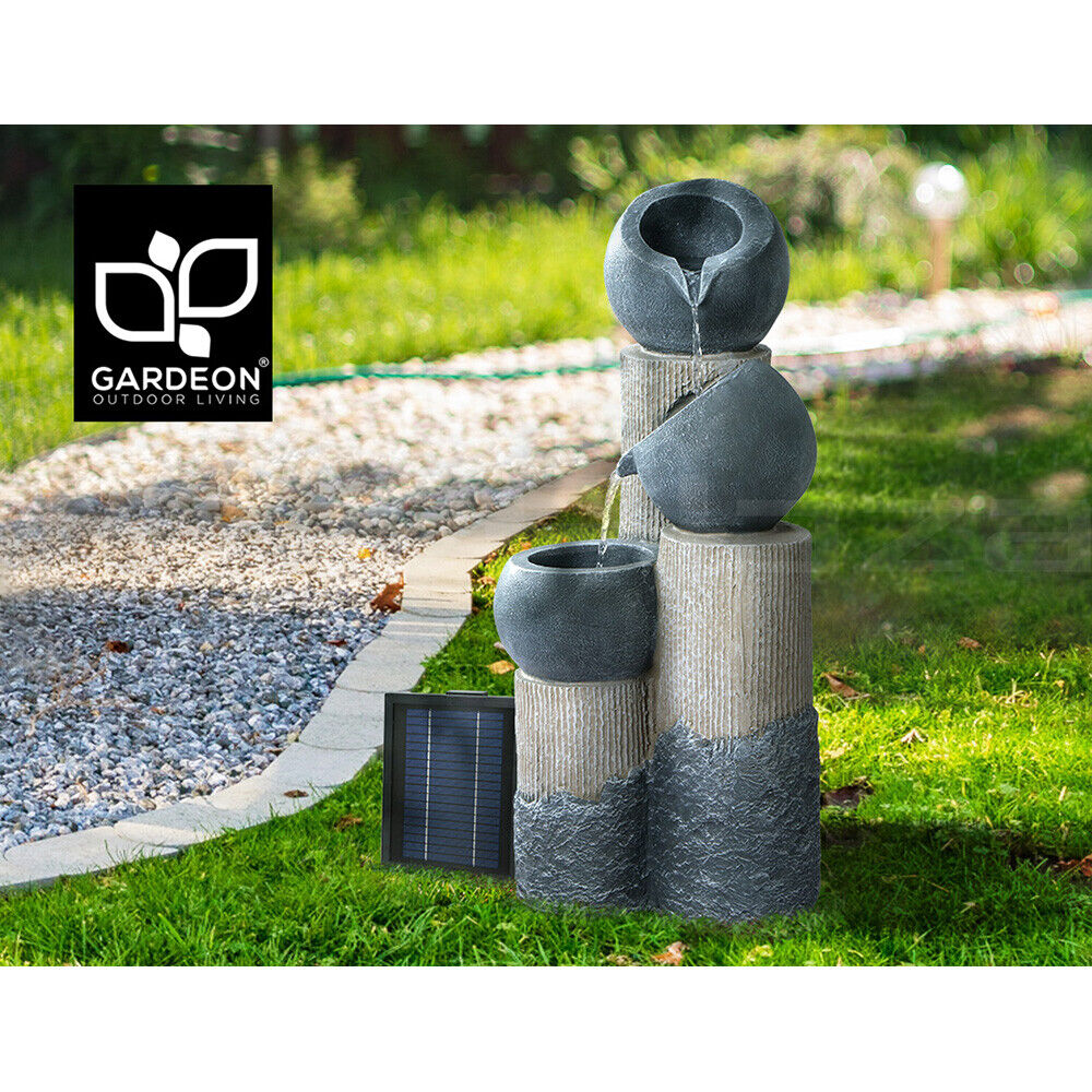 Gardeon Solar Water Feature Cascading Fountain 3-Tier Pot LED Lights 76CM Grey