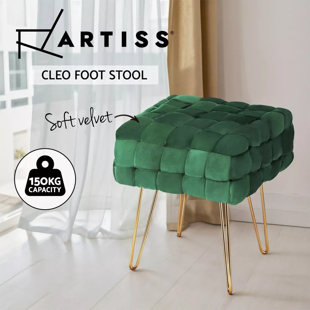 Artiss Ottoman Foot Stool Vanity Woven Velvet Green