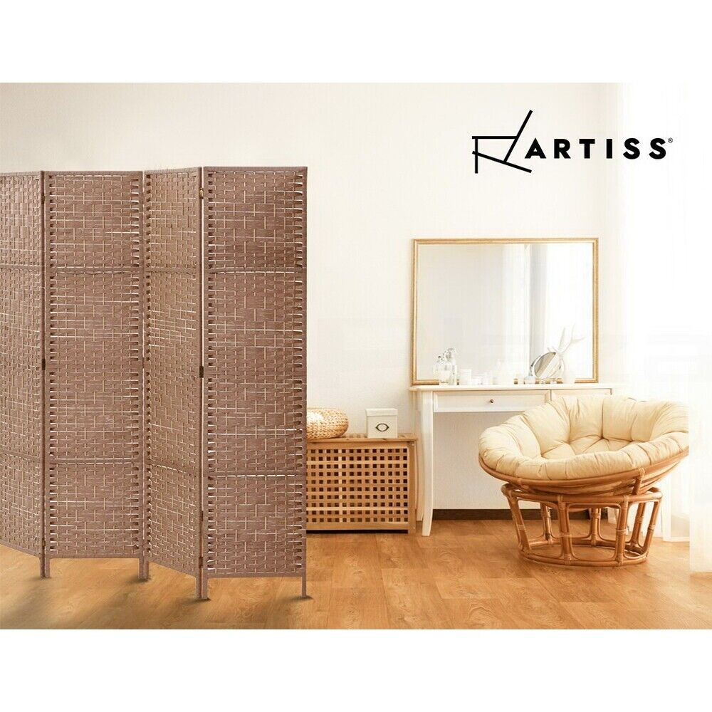Artiss 4 Panel Room Divider Screen Privacy Rattan Timber Dividers Stand Natural