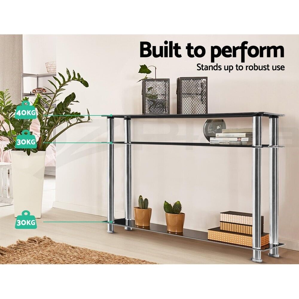 Artiss Console Table Tempered Glass Black