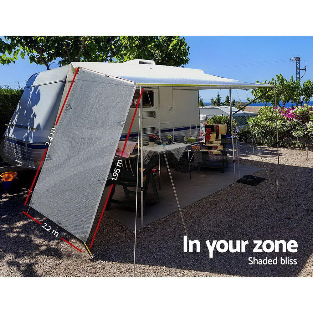 Caravan Privacy Screen Roll Out Awning 1.95 x 2.2M Sun Shade End Wall Side Grey