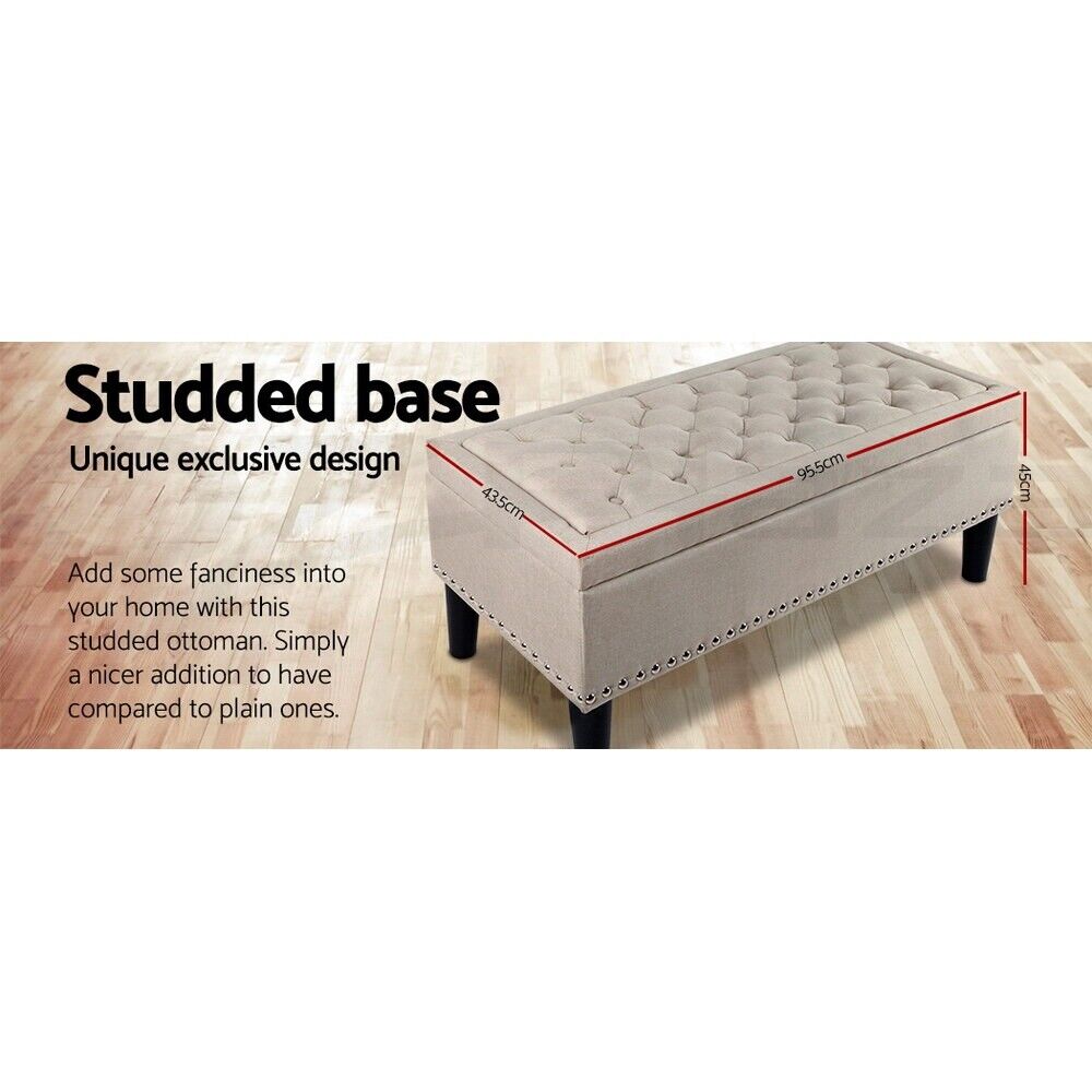 Artiss Storage Ottoman Blanket Box 96cm Linen Taupe
