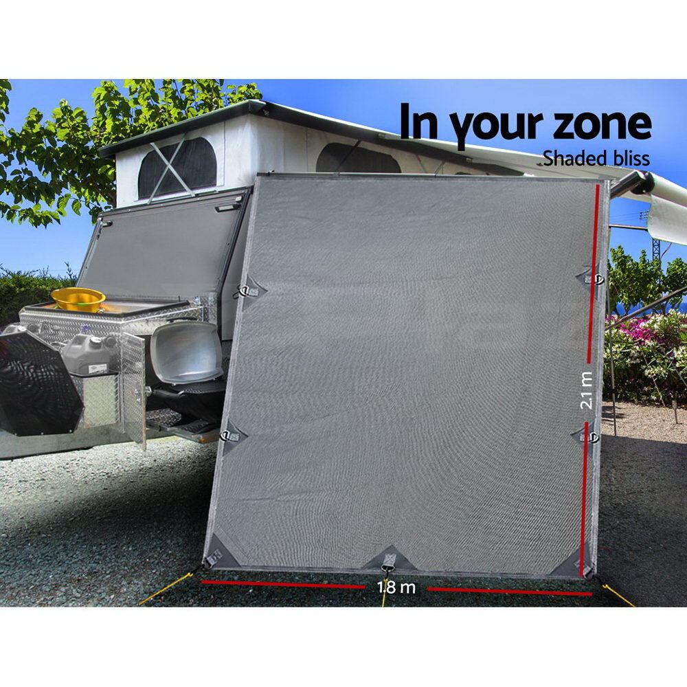Caravan Privacy Screen Roll Out Awning 2.1x1.8M Sun Shade Pop Top End Wall Grey