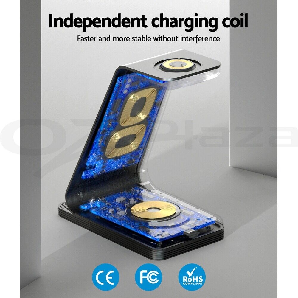 Devanti 3 in 1 Wireless Charger Holder 15W Fast Charging for Phone Airpod Watch