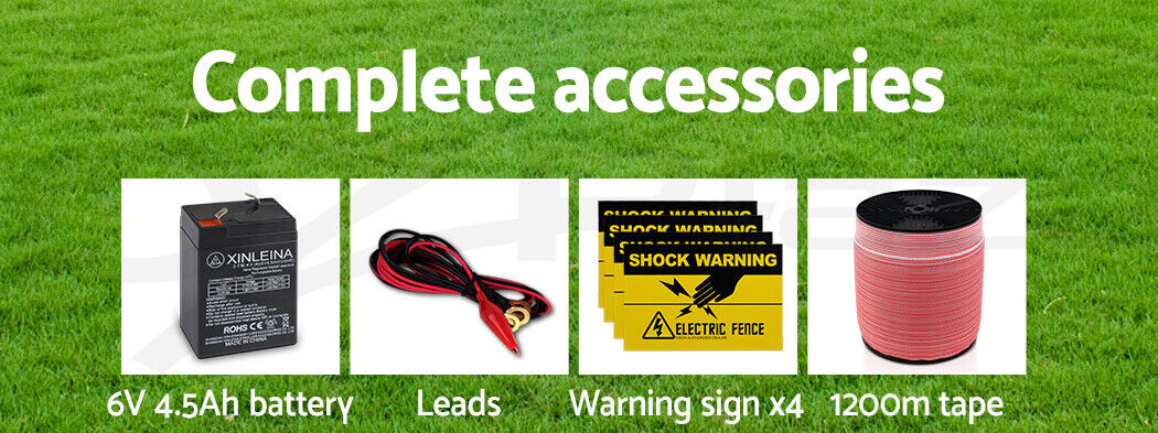 Giantz Fence Energiser 5KM Solar Powered Electric 1200M Poly Tape