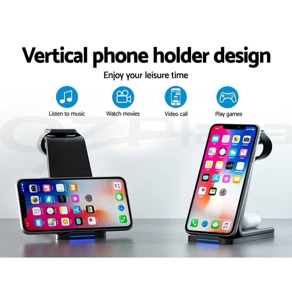 Devanti 3 in 1 Wireless Charger Holder 15W Fast Charging for Phone Airpod Watch
