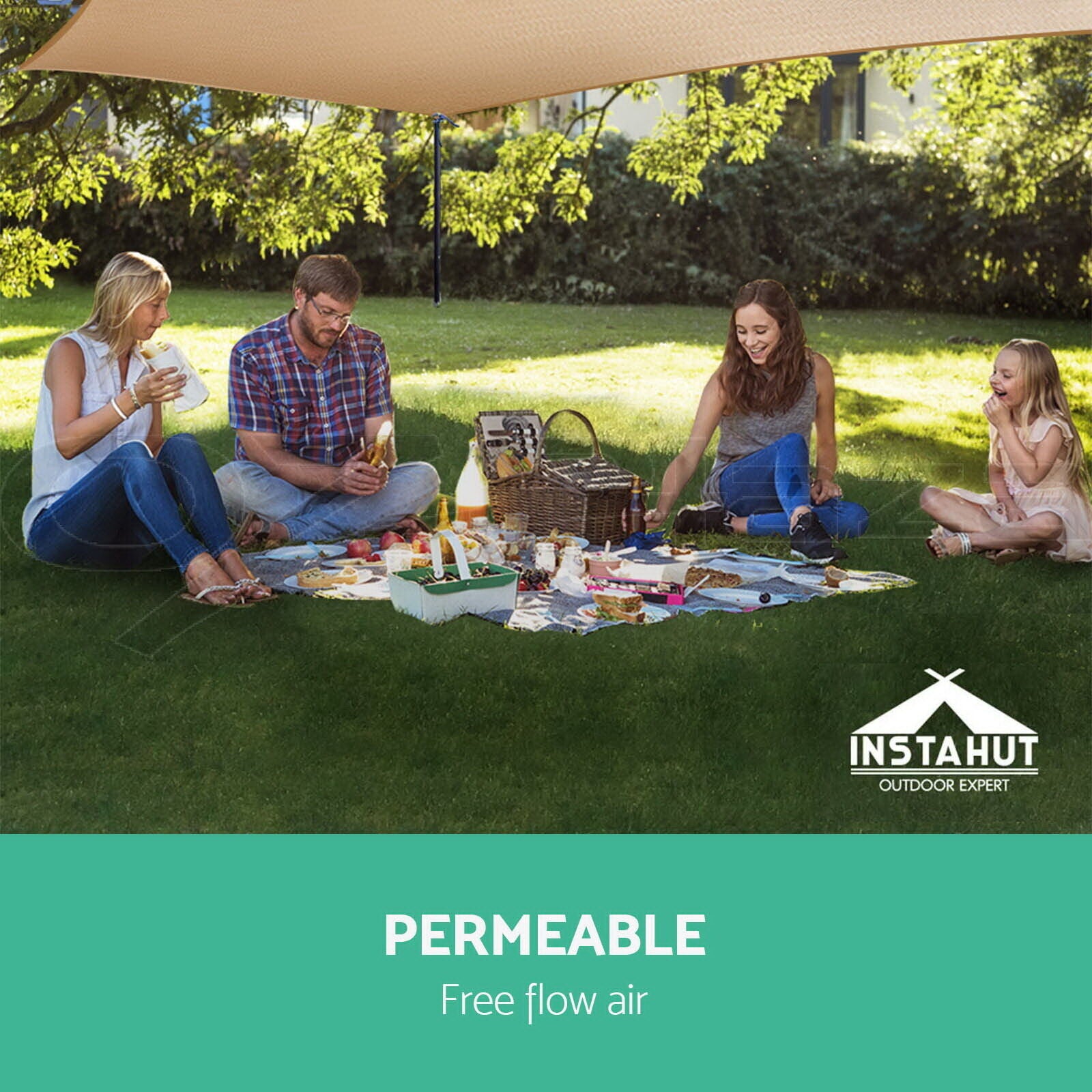 Instahut Shade Sail 6x8m Rectangle 185GSM 95% Sand Shade Cloth