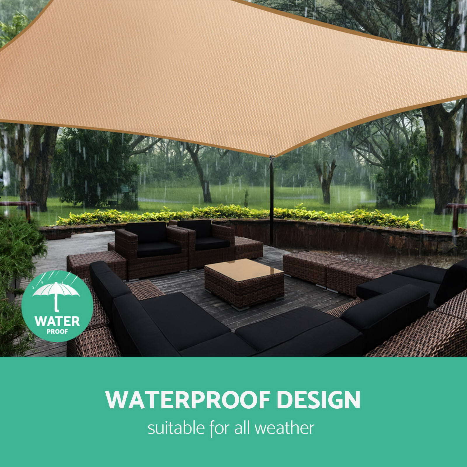 Instahut Waterproof Shade Sail 3x6m Rectangle Sand 95% Shade Cloth