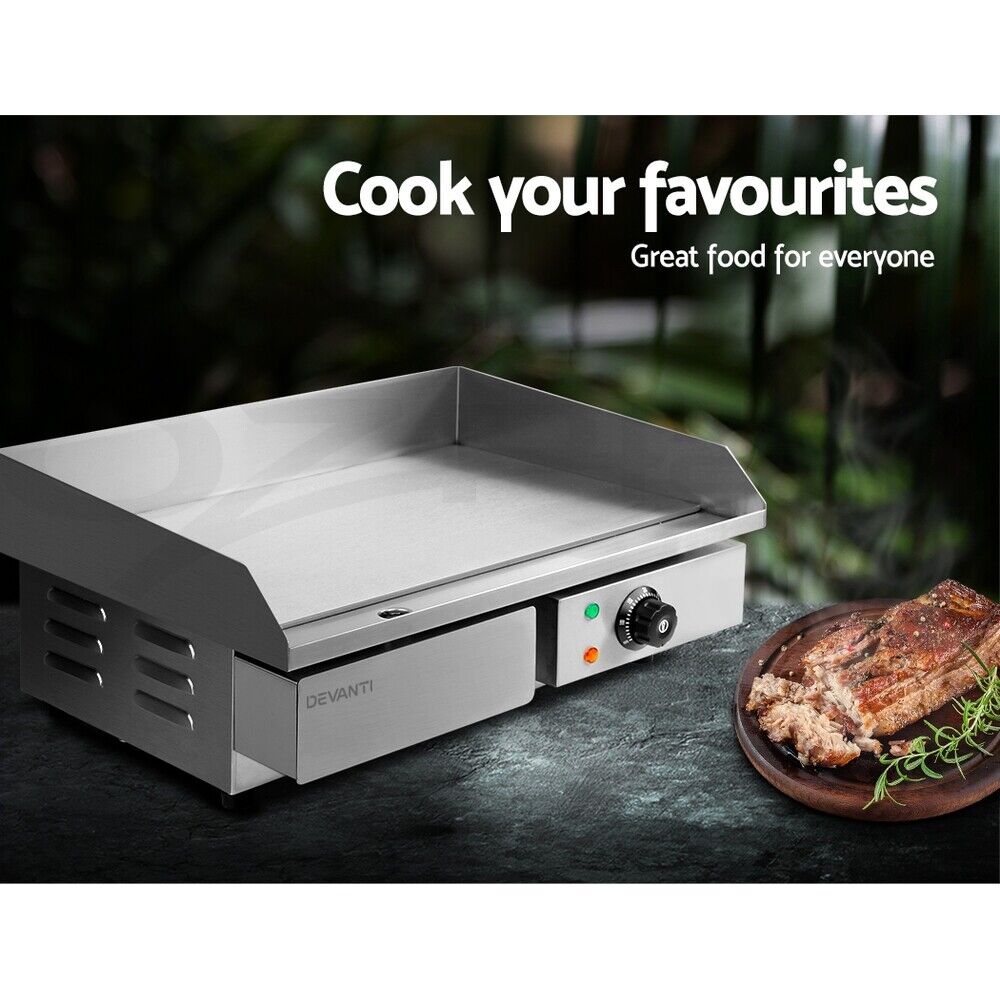 Devanti Commercial Electric Griddle 55cm BBQ Grill Plate 3000W