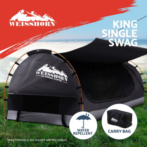 Weisshorn King Single Swag Camping Swags Canvas Free Standing Dome Tent Grey
