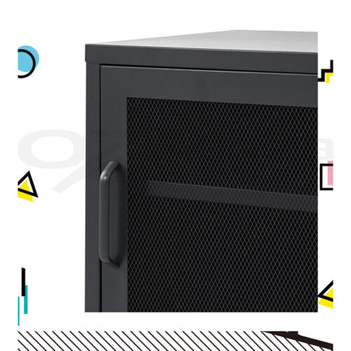 ArtissIn Bedside Table Mesh Door Cabinet - Black