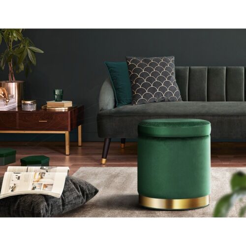 Artiss Ottoman Storage Foot Stool Round Velvet Green