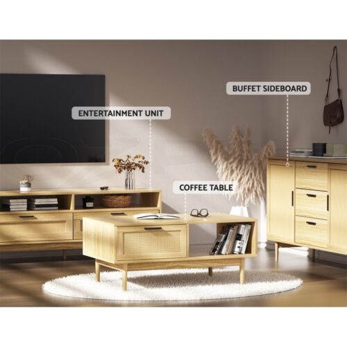 Artiss Rattan Bedside Table 2 Drawers Wood - RIE Oak