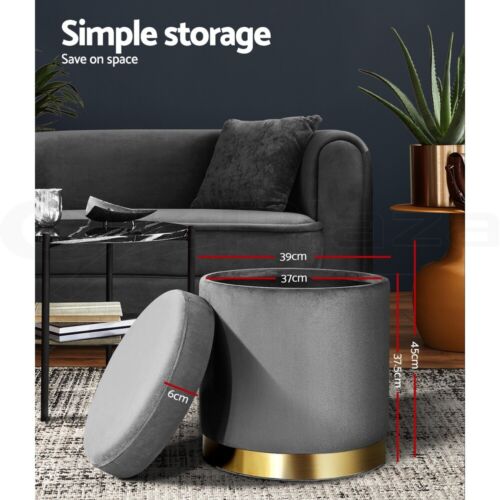 Artiss Ottoman Storage Foot Stool Round Velvet Charcoal