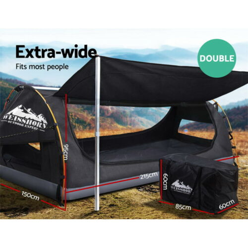 Weisshorn Double Swag Camping Swags Canvas Free Standing Dome Tent Dark Grey