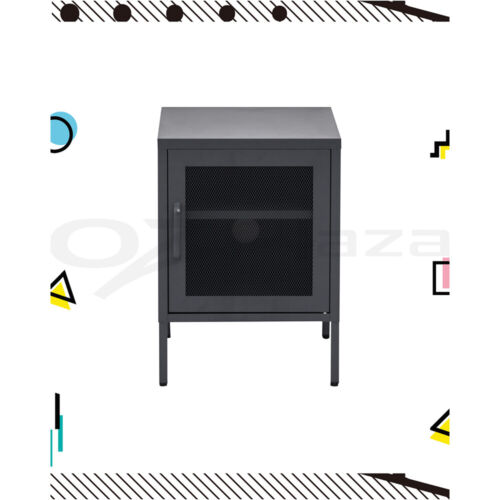 ArtissIn Bedside Table Mesh Door Cabinet - Black