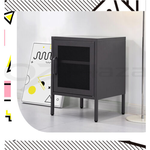 ArtissIn Bedside Table Mesh Door Cabinet - Black