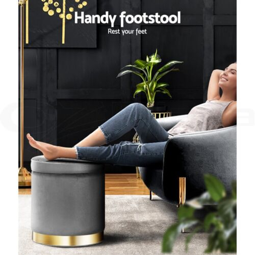 Artiss Ottoman Storage Foot Stool Round Velvet Charcoal
