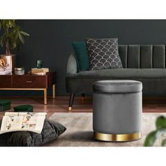 Artiss Ottoman Storage Foot Stool Round Velvet Charcoal