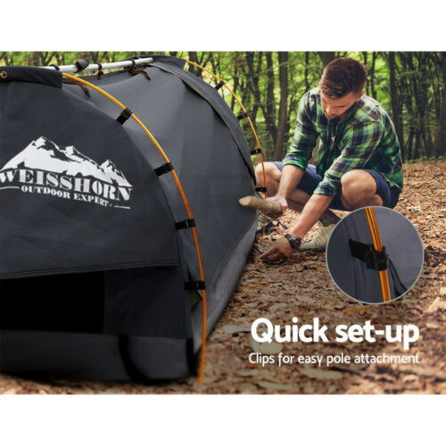 Weisshorn Double Swag Camping Swags Canvas Free Standing Dome Tent Dark Grey