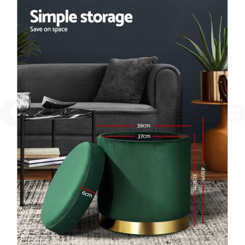 Artiss Ottoman Storage Foot Stool Round Velvet Green