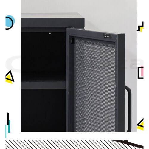 ArtissIn Bedside Table Mesh Door Cabinet - Black