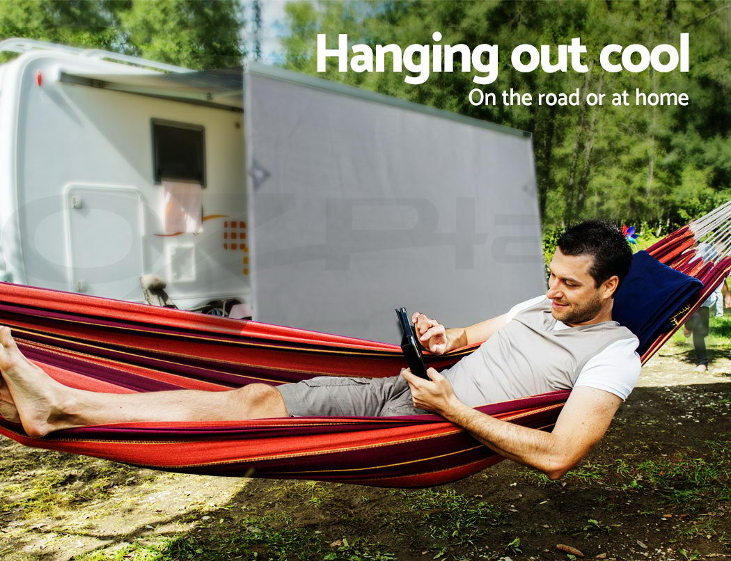 Caravan Privacy Screen Roll Out Awning 4.6x1.95M End Wall Side Sun Shade Grey