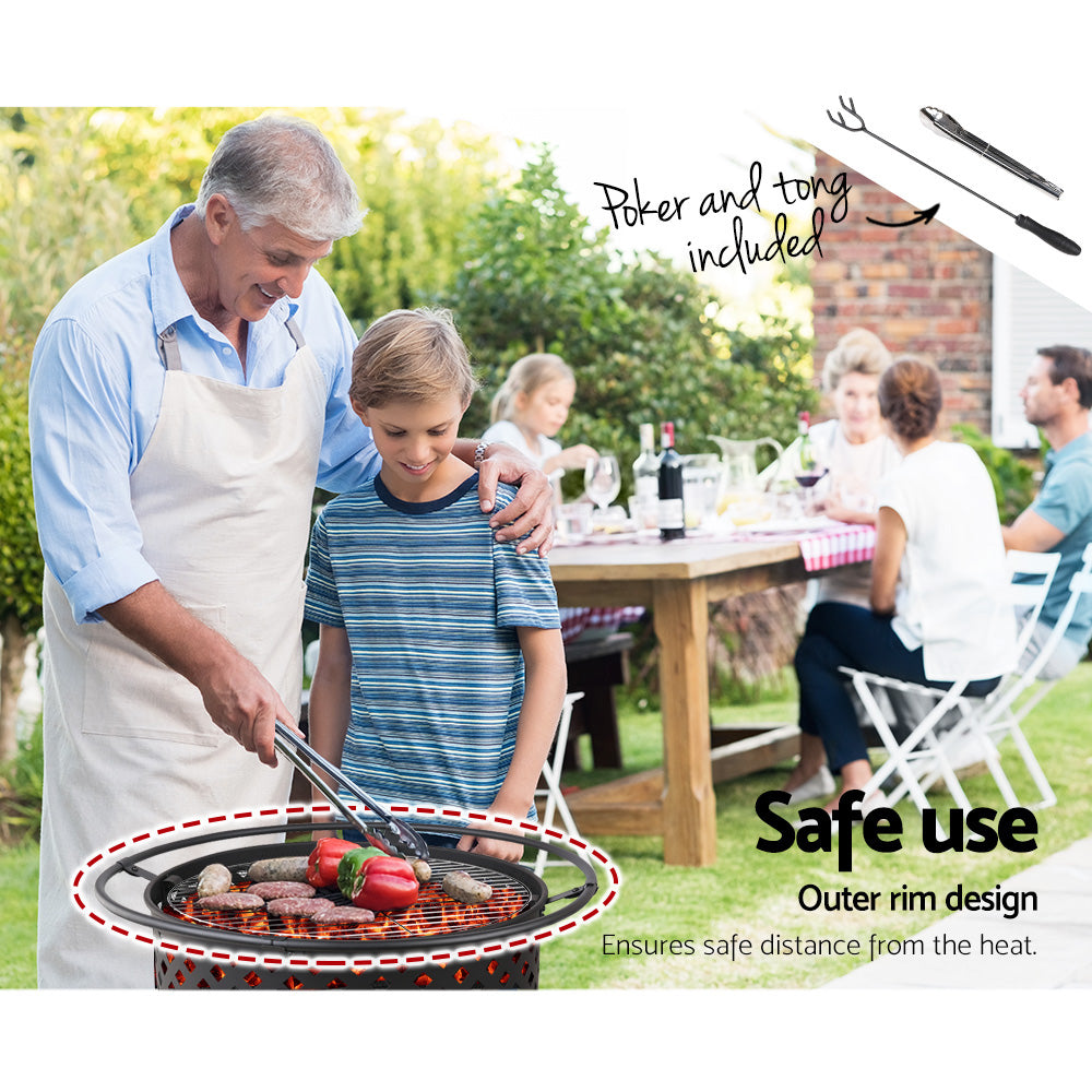 Fire Pit BBQ 2-in-1 Grill Smoker Portable Outdoor Fireplace Heater Pits 30"