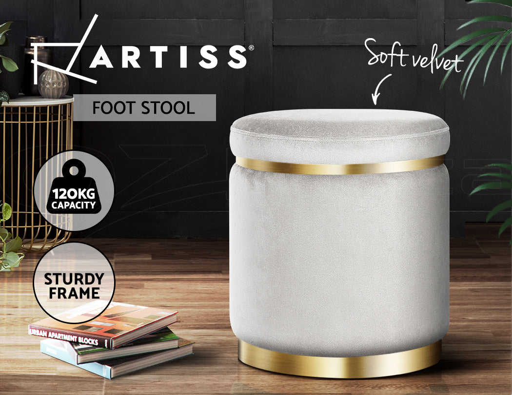 Artiss Ottoman Foot Stool Round Velvet Grey