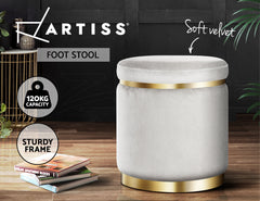 Artiss Ottoman Foot Stool Round Velvet Grey