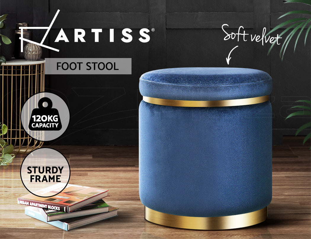 Artiss Ottoman Foot Stool Round Velvet Navy