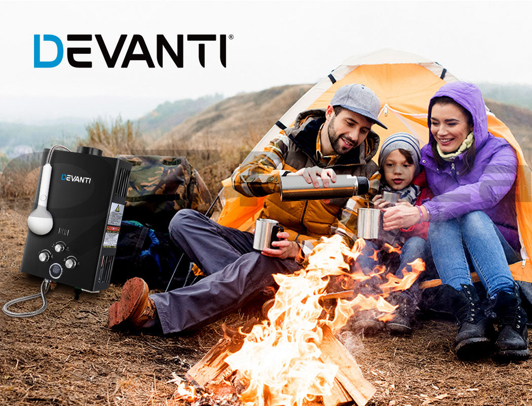 Devanti Portable Gas Water Heater 8L/Min With Pump LPG System Black