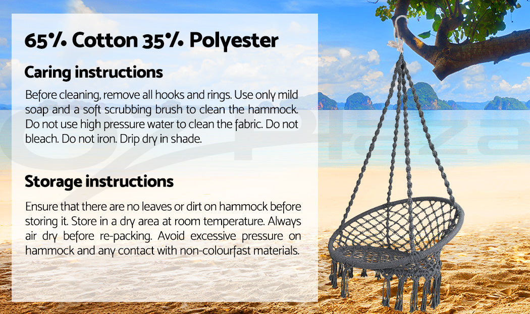 Gardeon Hammock Chair Outdoor Hanging Macrame Cotton Indoor Grey