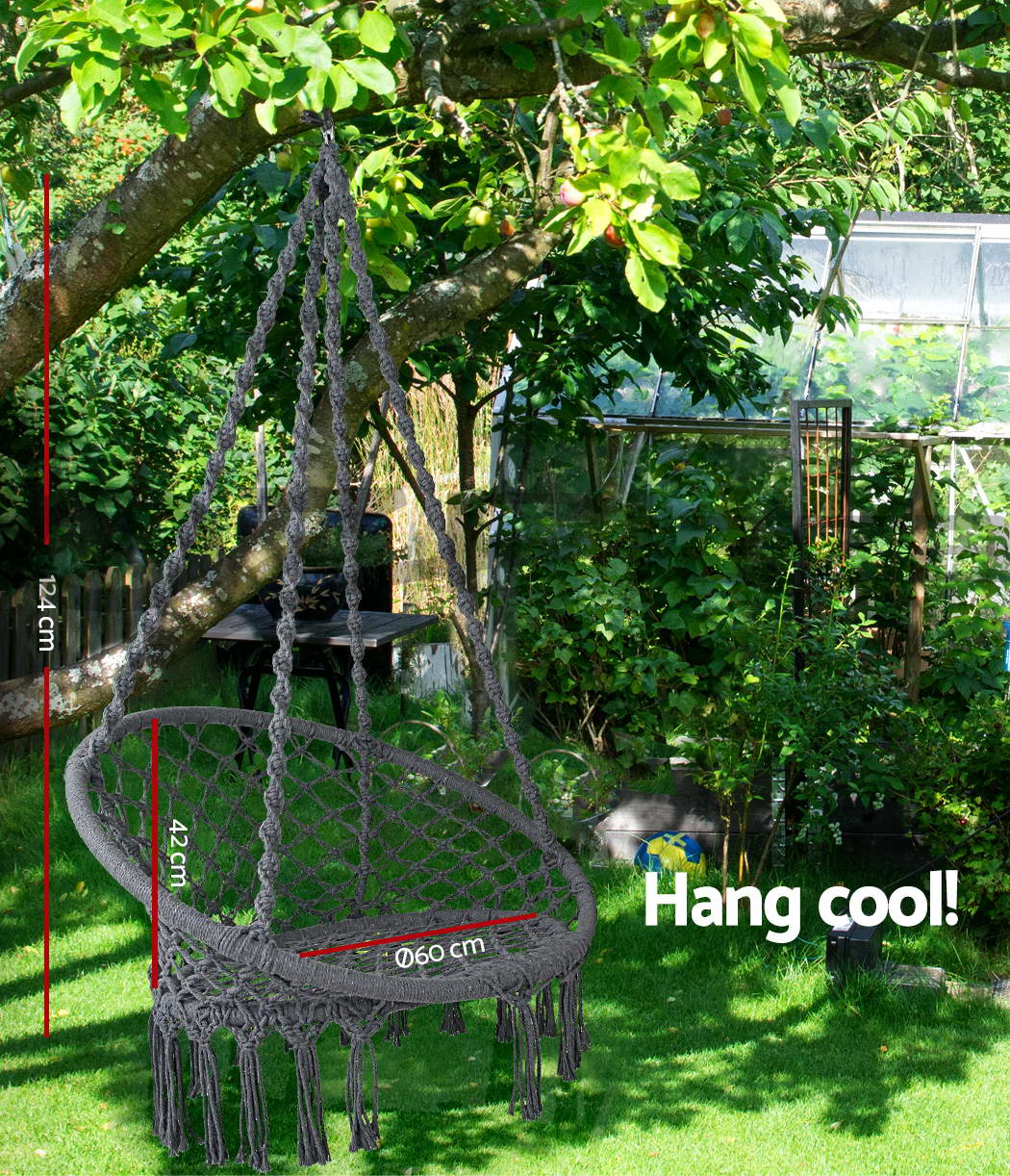 Gardeon Hammock Chair Outdoor Hanging Macrame Cotton Indoor Grey