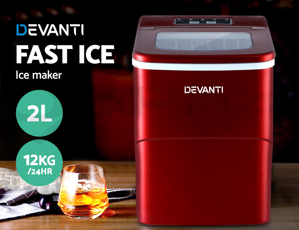 Devanti Ice Maker Machine Portable Commercial Ice Cube 2L Bar Countertop 12KG